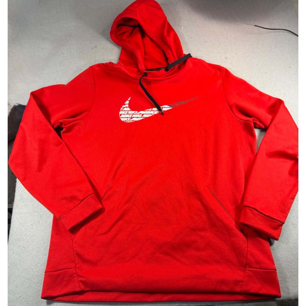Nike Mens Dri-FIT Red Graphic Swoosh Pullover Hoodie Large Sweatshirt